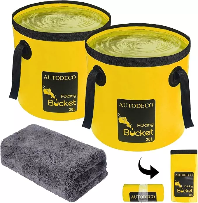 AUTODECO 2 Pack Collapsible Bucket 5 Gallon Container Folding Water Bucket Portable Wash Basin for Outdoor Travelling Camping Fishing Gardening Car Washing 20L