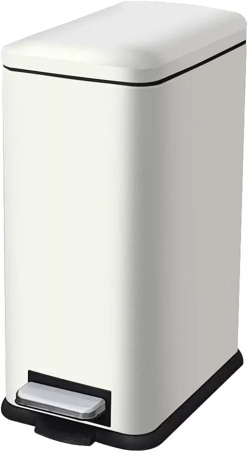 Bathroom Trash Can with Lid, 16.7L/ 4.4 Gallon Trash Can with Removable Inner Bucket, Soft Close lid, Stainless Steel Step Pedal Garbage Can for Bathroom, Kitchen, Home Office, White
