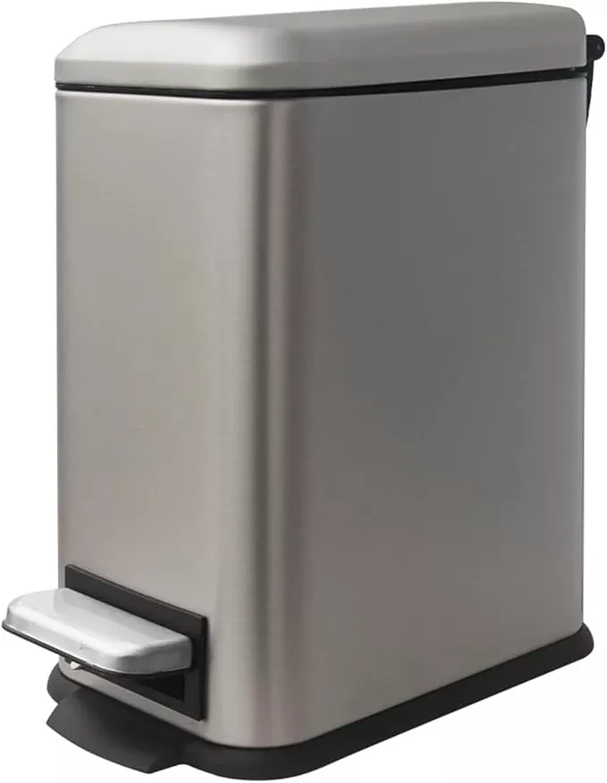 Bathroom Trash Can with Lid,5 Liter / 1.3 Gallon Small Trash Can with Removable Liner Bucket, Soft Close lid & Step Pedal, Stainless Steel Trash Bin for Bathroom,Bedroom,Home Office, White