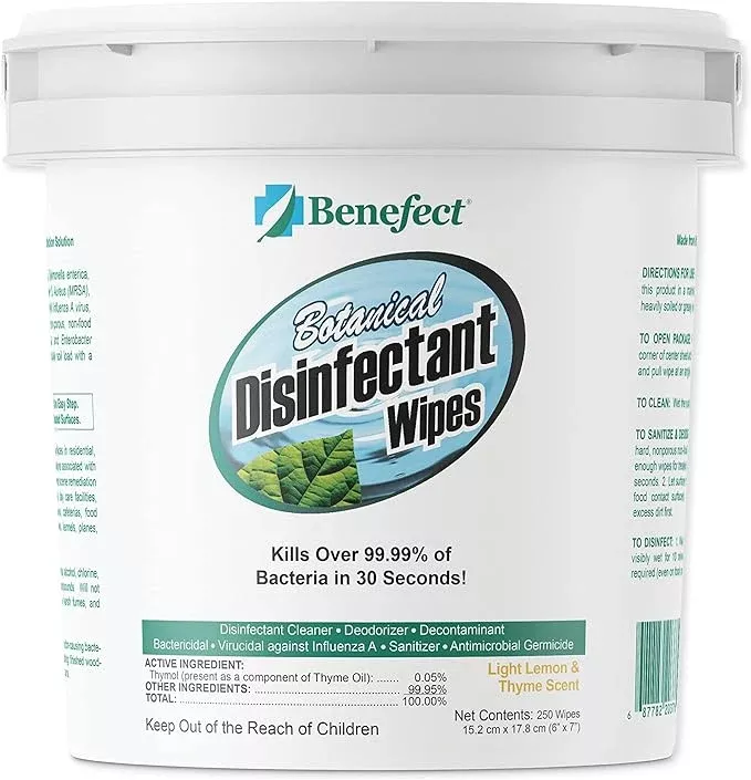 Benefect Botanical Disinfecting Wipes - (250 Wipe Count) Natural, No Residue - Antibacterial Disinfectant, Multi-Surface Cleaning and Sanitizing Wipes