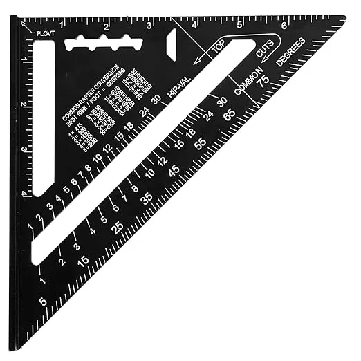 Beslands Aluminum 7-inch Rafter Square Carpenter Layout Tool Alloy Triangle Ruler Protractor Blue（Imperial）