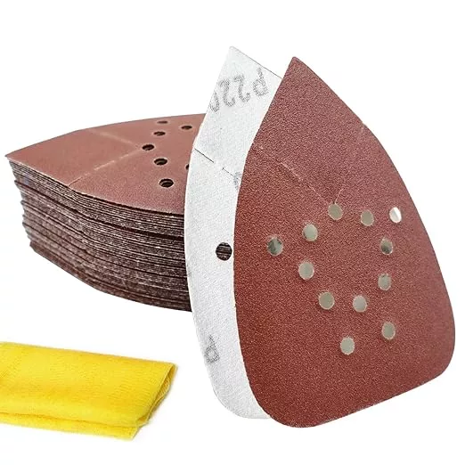Black and Decker Mouse Sander Pads 220 Grit 50 Pack, Mouse Sander Sandpaper, 12 Hole Hook and Loop Sanding Pads, Detail Palm Sand Paper Set with Tack Cloth by S&F STEAD & FAST