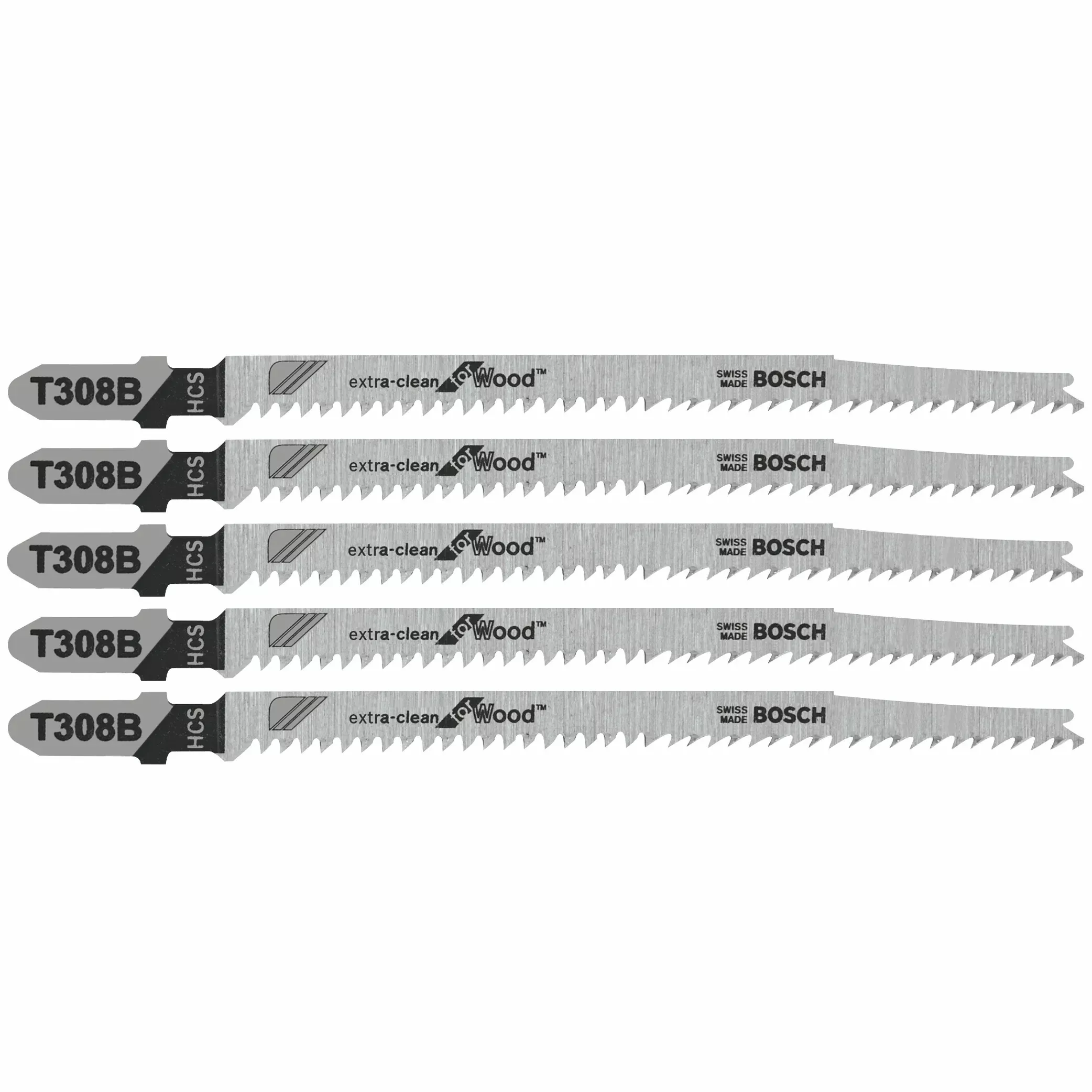 Bosch 5 pc 4-5/8" 12 TPI Extra Clean, Wood TS Jigsaw Blades T308B