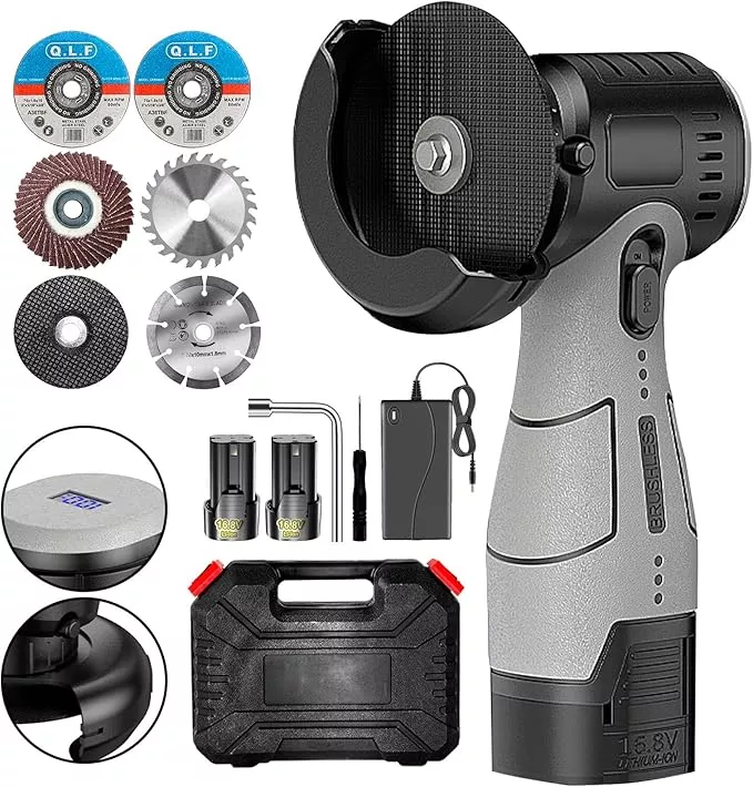 Brushless Cordless Angle Grinder Kit, 19500rpm Mini Electric Angle Grinding Tool with 2x16.8V 2000mAh Battery and 6-Cutting Discs, Grinder Handheld Cutter for Metal Wood