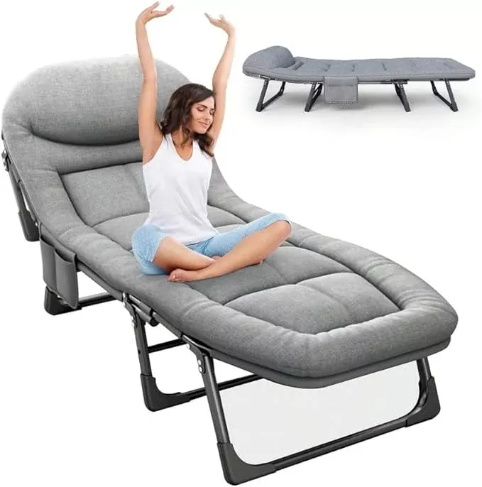Camping Cot Recliner Portable Folding Bed with Pillow Adjustable Backrest Heavy Duty Frame for Sleeping Travel Office Indoor Outdoor Use (Small(66in))