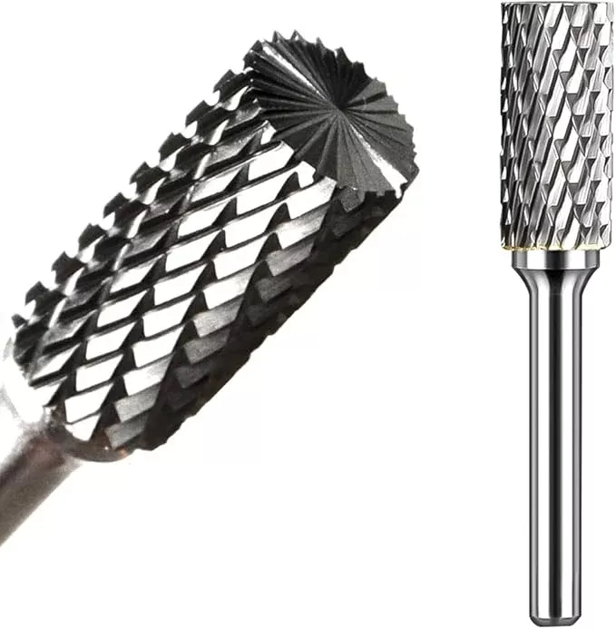 Carbide Burr Set 1/4" Shank SB-5 Die Grinder Bits Tungsten Double Cut Burr Bits (1/2" Cutter Dia X 1" Cutter Length) for Die Grinder Kits Metal Grinding Drilling Polishing (3pcs)