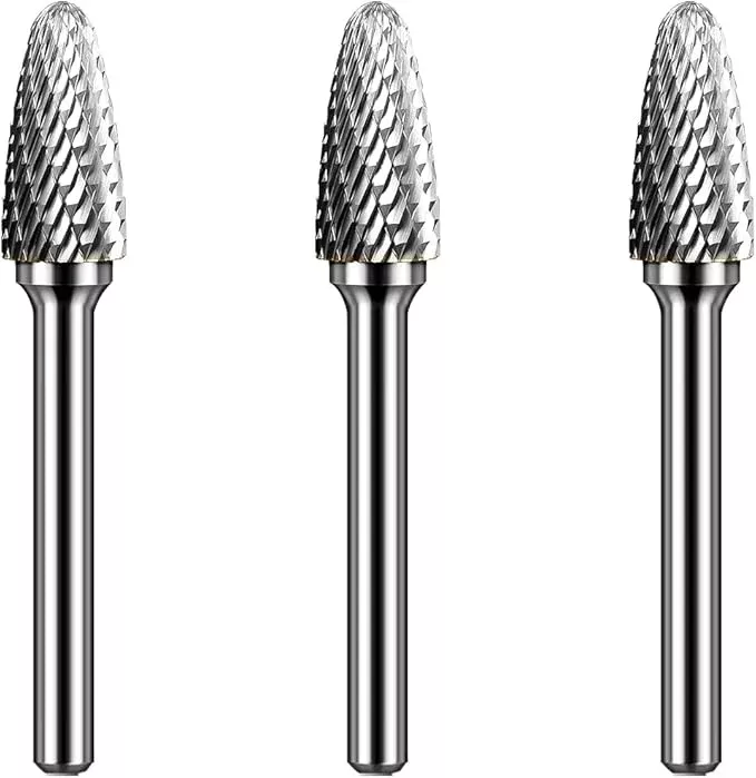 Carbide Burr Set 1/4" Shank SF-3 Die Grinder Bits Tungsten Double Cut Burr Bits (3/8" Cutter Dia X 0.84" Cutter Length) for Die Grinder Kits Metal Grinding Drilling Polishing (3pcs)