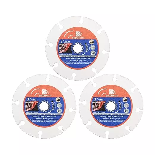 Carbide Multi Wheel,BRSCHNITT 3pcs 3 Inch (75mm) with Arbor 3/8 Inch (10mm) Tungsten Carbide Cut Off Wheel for Wood,Laminate,Gypsum Board,Plastic for Angle Grinder Cutting Disc
