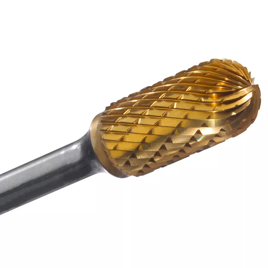 Champion Double Cut 3/8" x 3/4" TiN Coated Cylinder Radius End Carbide Bur SC3-IPAC