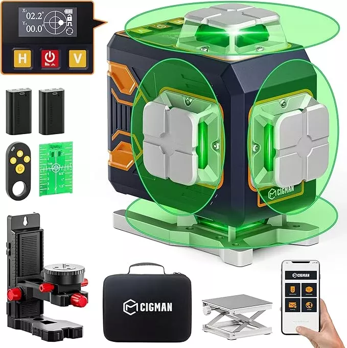 CIGMAN 4x360° 16 Lines Laser Level with Remote&APP Control, Green Self Leveling Cross Line Laser, 4D Vertical/Horizontal Line for Construction, Home Renovation, Picture Hanging