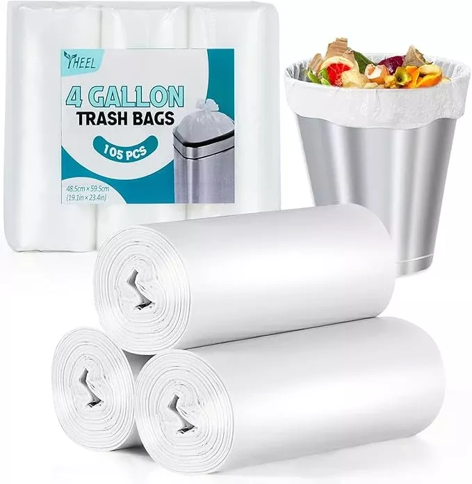 Clear Trash Bags 4-Gallon: Small Garbage Bags for Bathroom Bedroom Office (105 Pcs) - Strong Unscented Small Trash Bags