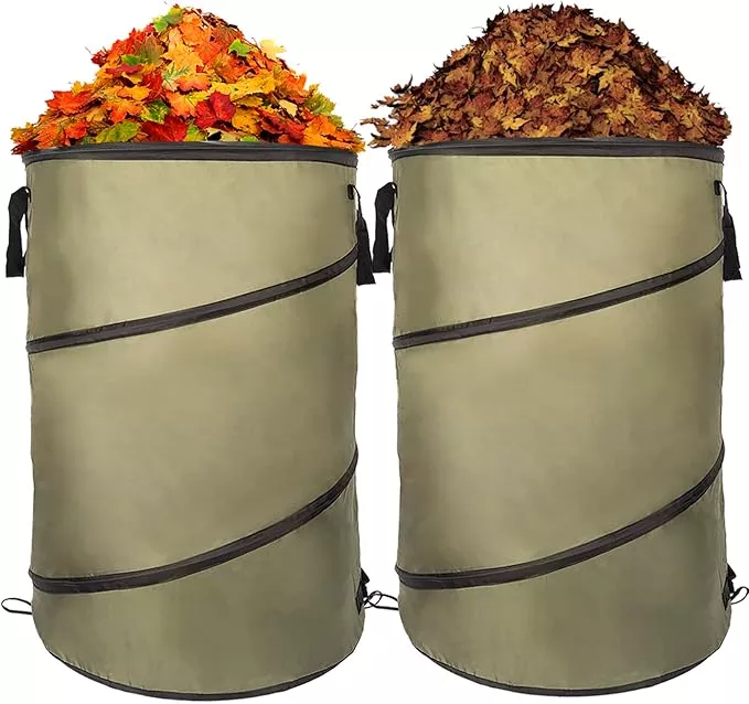 Collapsible Lawn and Leaf Bag Pop-Up Trash Can/Recycle Bin Leaf Waste Bag Outdoor Leaf Bin, 30 Gallon Collapsible Garden Bag for Lawn Yard Garden Camping with Handle(2 Pack)