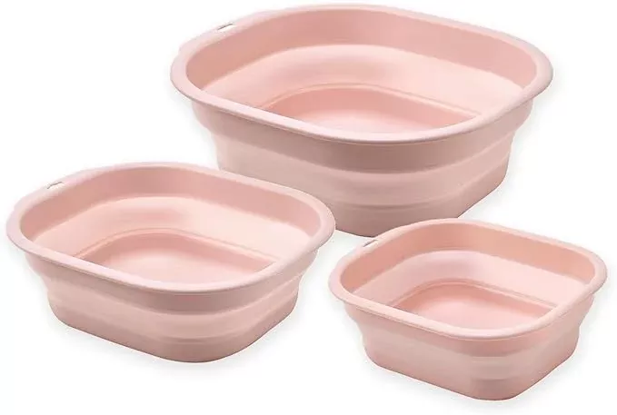 Collapsible Wash Basin Set of 3, Foldable Large Medium Small Wash Basins, Portable Plastic Basins for Laundry, Bottles, Travel, Camping (Green)