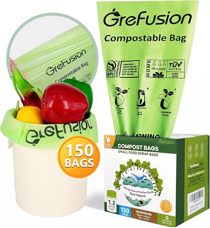 Compostable Trash Bags for Kitchen Compost Bin 1.2 Gallon,150 Count,Compost Bags Small for Food Scrap Waste Bags for Countertop Bin Certified by BPI,ASTM D6400 and OK Compost