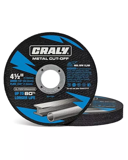 CRALY 4-1/2 Inch Cut-Off Wheels for Cutting Metal & Stainless Steel, Professional Grade Ultra Thin Metal Cutting Disc for Angle Grinder & Die Grinder, 7/8 in Arbor, 25-Pack(30111501-25)