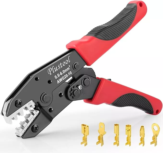 Crimping Tool for Non-Insulated Open Barrel Terminals & Receptacles AWG 20-10, Ratcheting Wire Crimper Tool - Crimping Pliers - Electrical Crimping Tool
