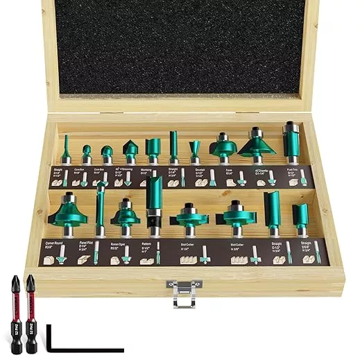 CSOOM 20PCS Router Bits Set, 1/2 Shank, with 2* Batch Head, Professional Wood Bits, Tungsten Carbide Milling Bits for Woodworking