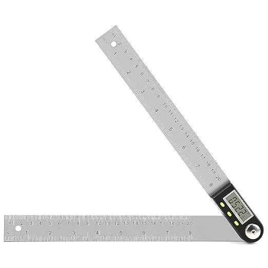 Delgada 8 inch/200mm Digital Angle Finder Ruler - Stainless Steel Protractor for Woodworking and Construction - Battery Included