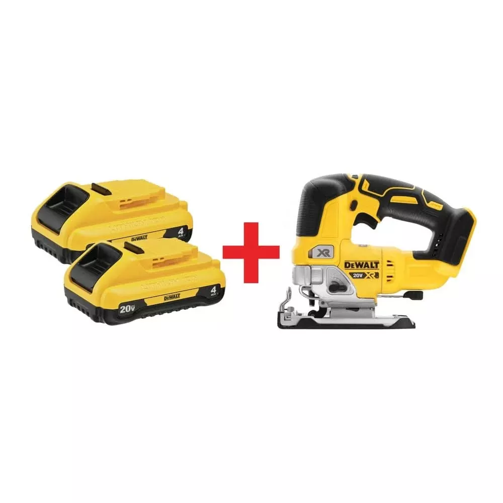 DeWalt 20V MAX 4.0Ah Compact Battery 2-Pack with 20V MAX XR Brushless Top-Handle Jigsaw