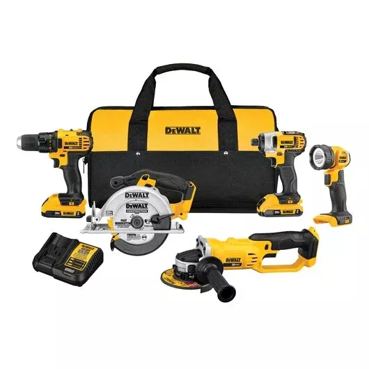 DEWALT 20V MAX 5-Tool Combo Kit with 2.0Ah Batteries & Bag | DCK521D2