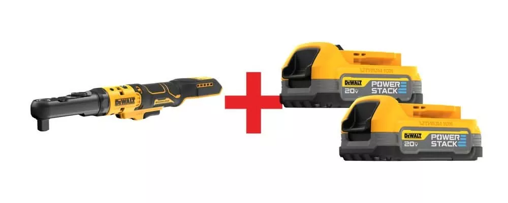 DeWalt 20V MAX XR Brushless 3/8 in. - 1/2 in. Variable Speed Ratchet Wrench with 20V MAX POWERSTACK Compact Battery 2-Pack