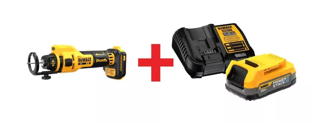 DeWalt 20V MAX XR Brushless Drywall Cut-Out Tool with 20V MAX POWERSTACK 1.7Ah Compact Battery & Charger Starter Kit