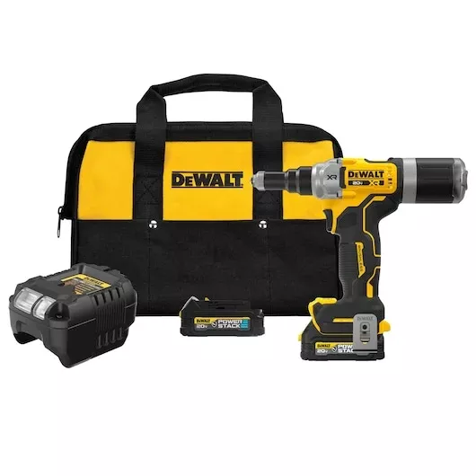 DEWALT DCF414GE2 20V MAX XR Brushless 1/4" Rivet Tool Kit with POWERSTACK™ Batteries