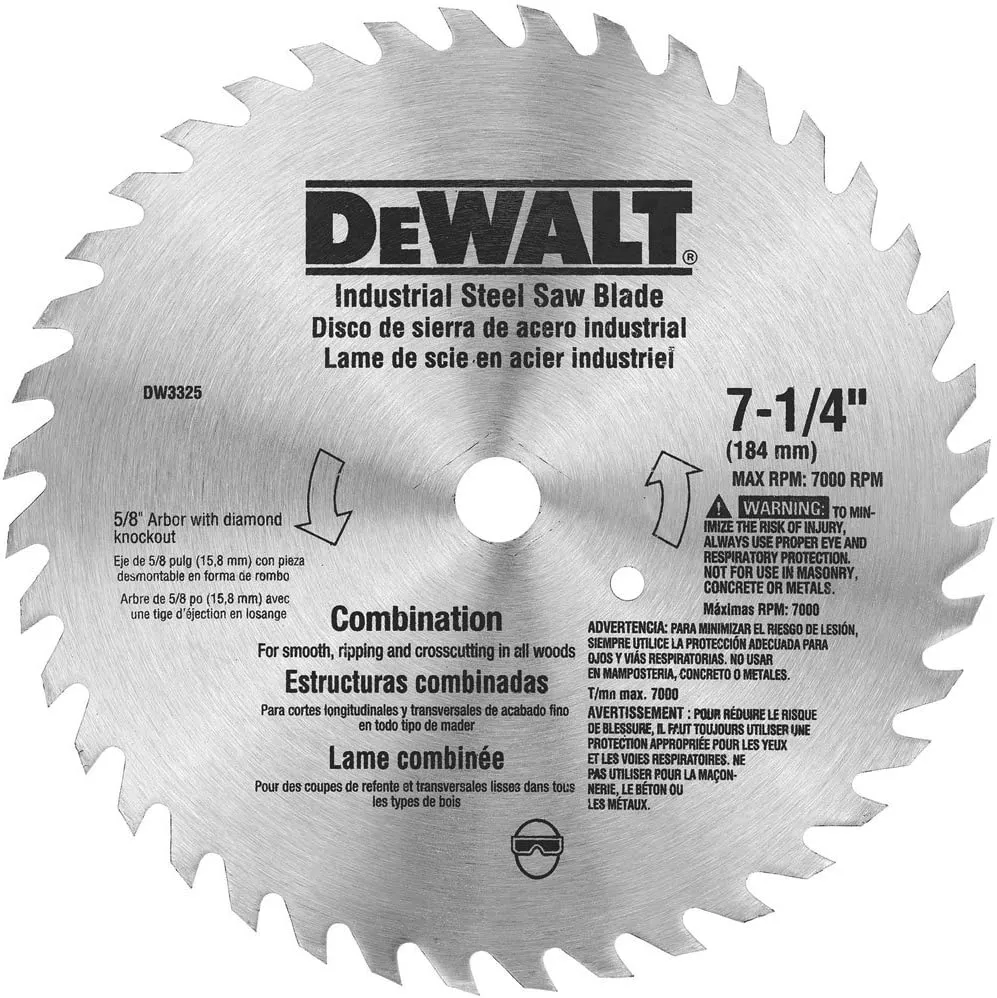 DEWALT DW3325 7-1/4" 40T Steel Combo Circular Saw Blade