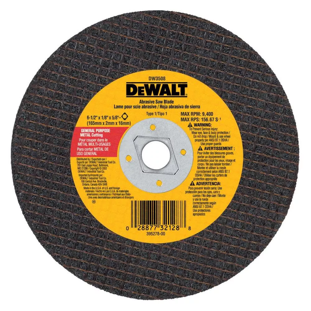 DEWALT DW3508 6-1/2" Metal Abrasive Saw Blade - Fast Ferrous Cuts