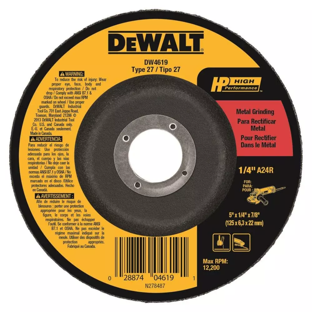DEWALT DW4619 5" x 1/4" x 7/8" High Performance Metal Grinding Wheel, 25-Pack