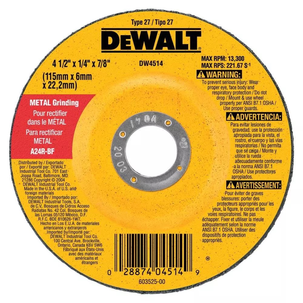 DEWALT DW4623 5" Metal Grinding Wheel | Type 27, A24R Grit, Box of 10