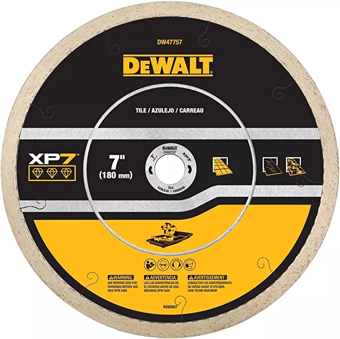 DEWALT DW47757 XP7 7-Inch Continuous Rim Diamond Tile Blade - Precision Cuts for Tile & Stone