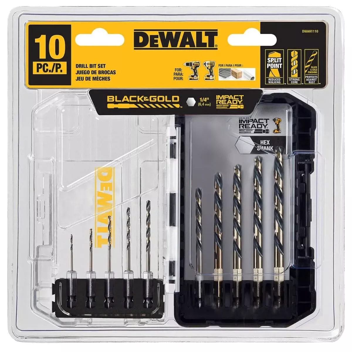 DeWALT DWAH1110 Black & Gold Hex Shank 10-Piece Drill Bit Set