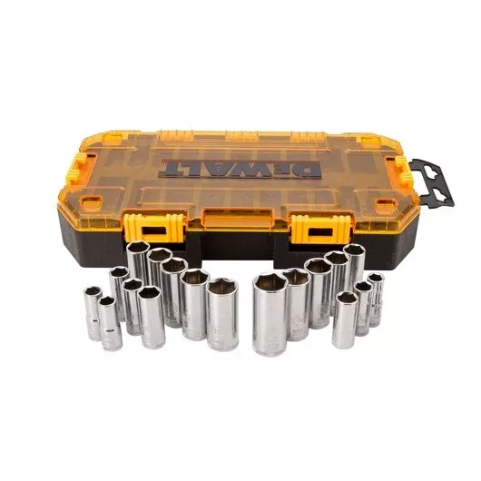 DEWALT DWMT73812 20-Pc. 3/8" Drive Deep Socket Set – SAE & Metric for Pros