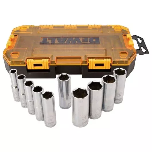 DEWALT DWMT73814 10-Piece 1/2" Drive Deep SAE Socket Set - Professional Grade