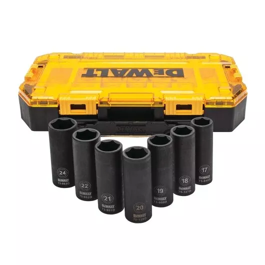 DEWALT DWMT74737 7-Piece 1/2" Drive Deep Metric Impact Socket Set with Tough Box