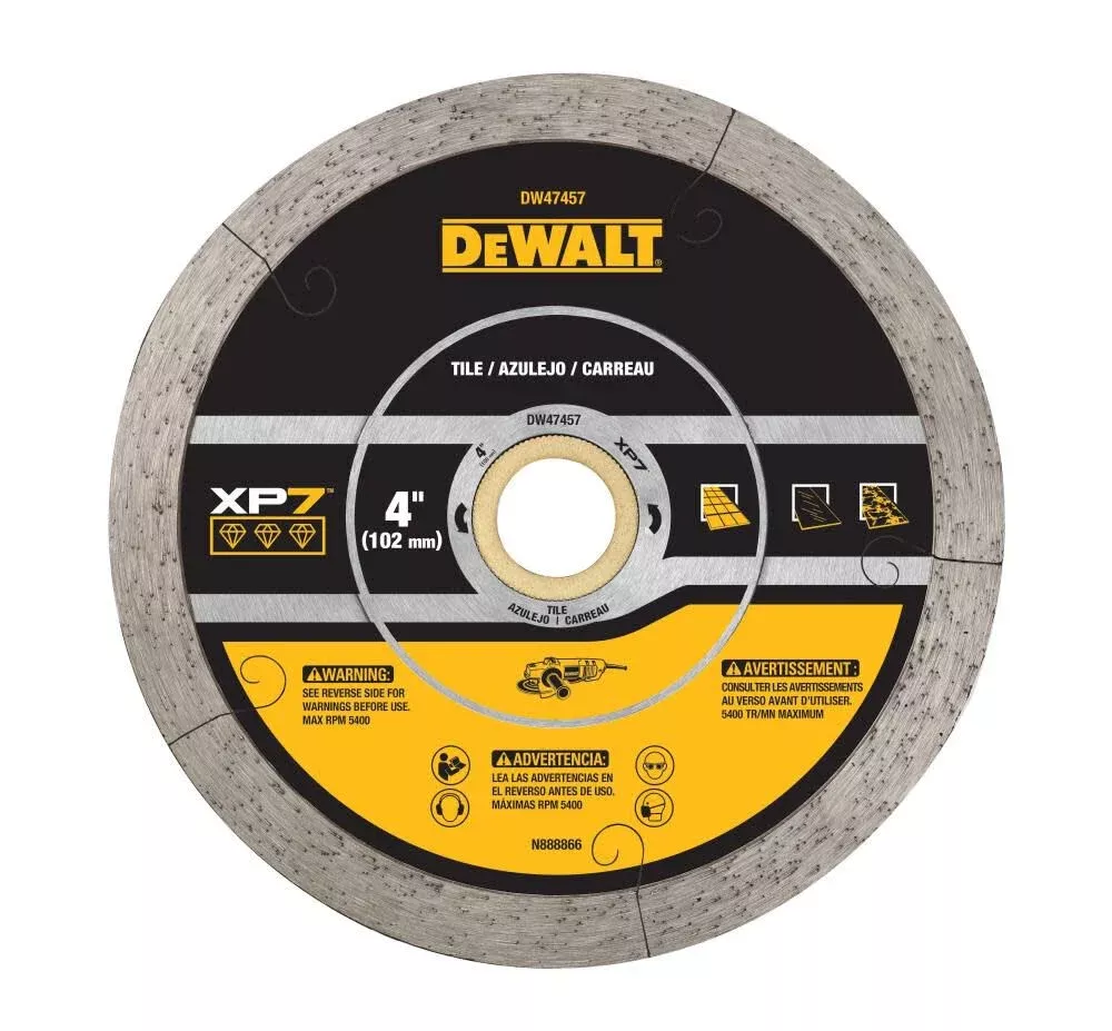 DEWALT XP7 4 Inch Continuous Rim Tile Diamond Blade DW47457 - Precision Tile Cutting