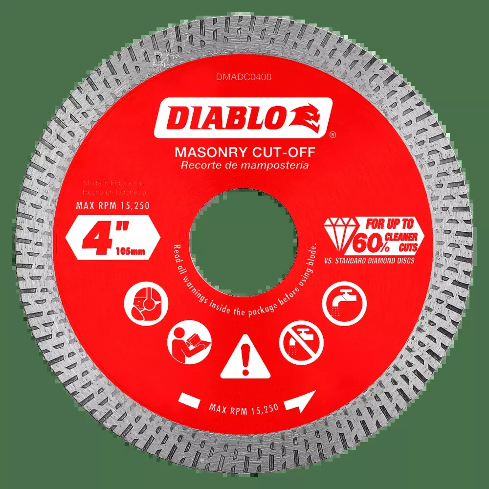 DIABLO 4" Diamond Continuous Rim Cut-Off Discs For Masonry
