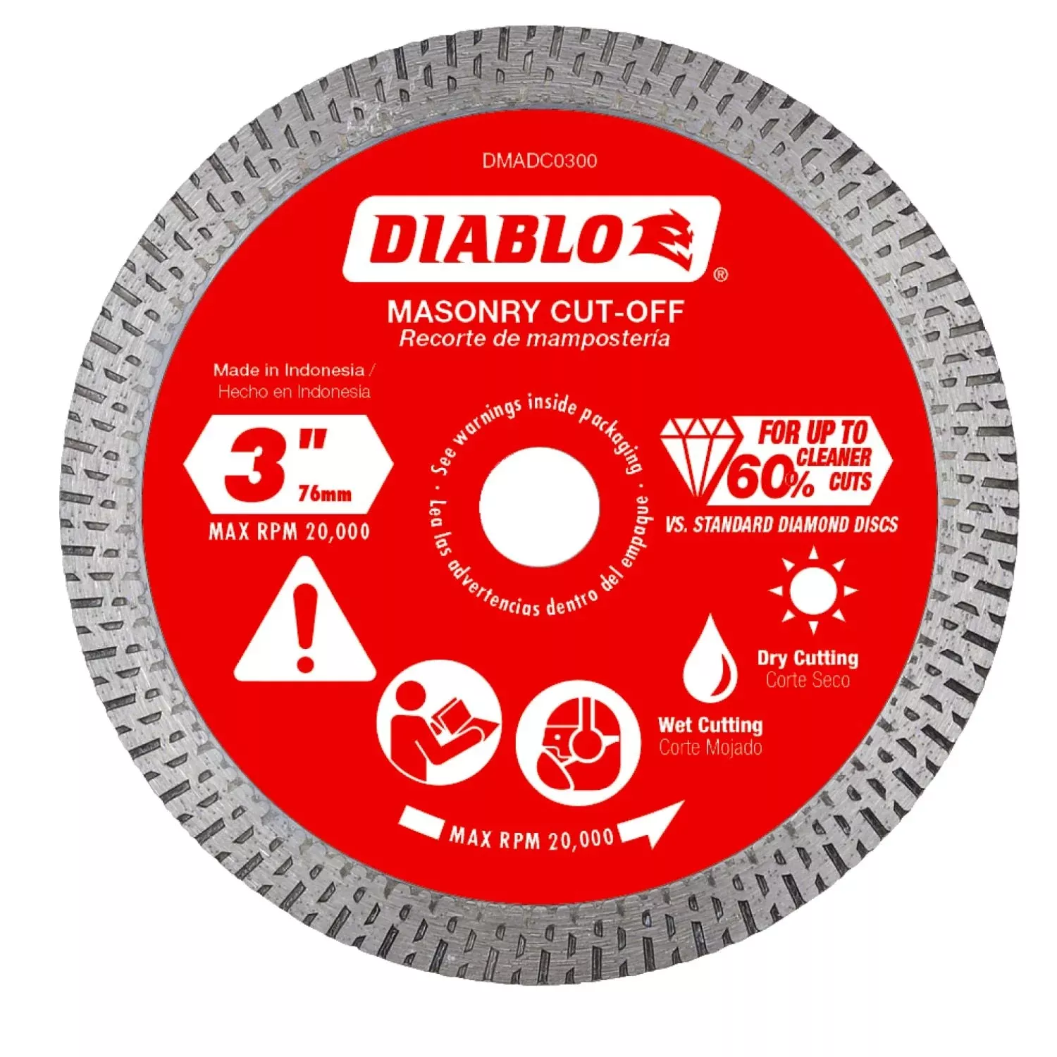 Diablo DMADC0300 3 in. Diamond Continuous Rim Masonry Cut-Off Disc