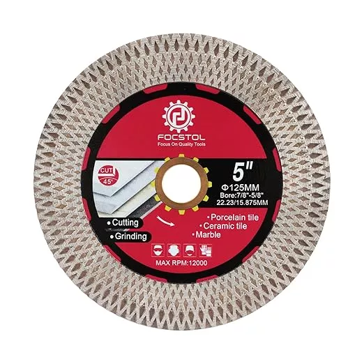 Diamond Tile Saw Blade - 5''(125mm) Cutting & Grinding Disc Wheel for Porcelain Ceramic Tile Marble Granite Artificial Stone with X Mesh Rim for Angle Grinder