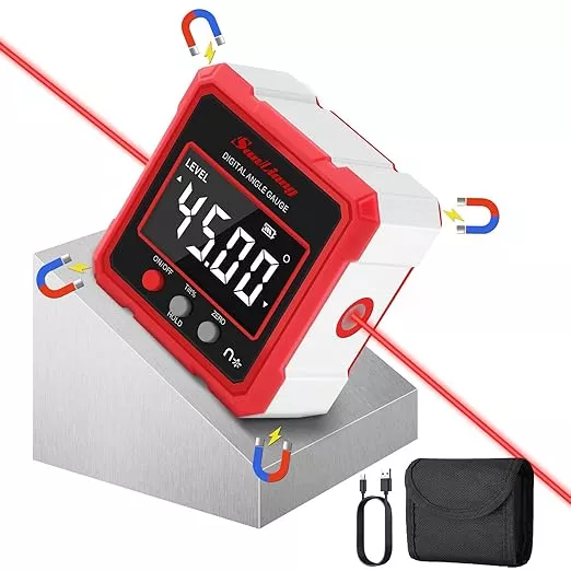 Digital Angle Finder Tool with Electronic Laser，Rechargeable Digital Angle Gauge Digital Level Protractor Inclinometer with 4 Sides Strong Magnetic for Woodworking Tablesaw.
