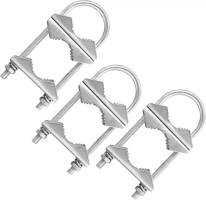 Double Antenna Mast Clamp V-Jaw Bracket U Bolts Pipe Mounting Hardware 3 Sets, Heavy Duty Mast to Mast Mount Bracket Kit for Outdoor Antenna 3 Sets