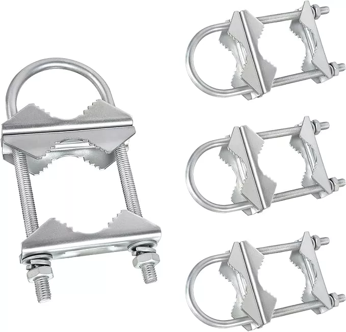 Double Antenna Mast Clamp V-Jaw Bracket U Bolts Pipe Mounting Hardware Heavy Duty Mast to Mast Mount Bracket Kit for Outdoor Antenna 4 Sets