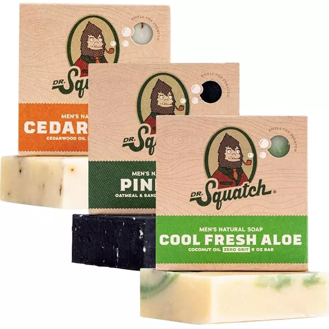Dr. Squatch Natural Bar Soap for Men - Cold Process Soap with No Harsh Chemicals - Pine Tar (5 oz, 3-Pack)