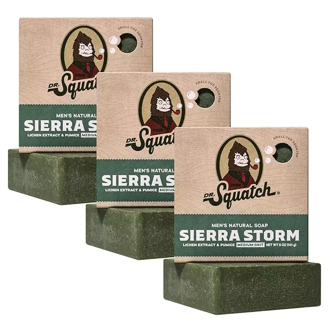 Dr. Squatch Natural Bar Soap for Men - Cold Process Soap with No Harsh Chemicals - Sierra Storm, Sandalwood Summit & Birchwood Breeze (5 oz, 3-Pack)