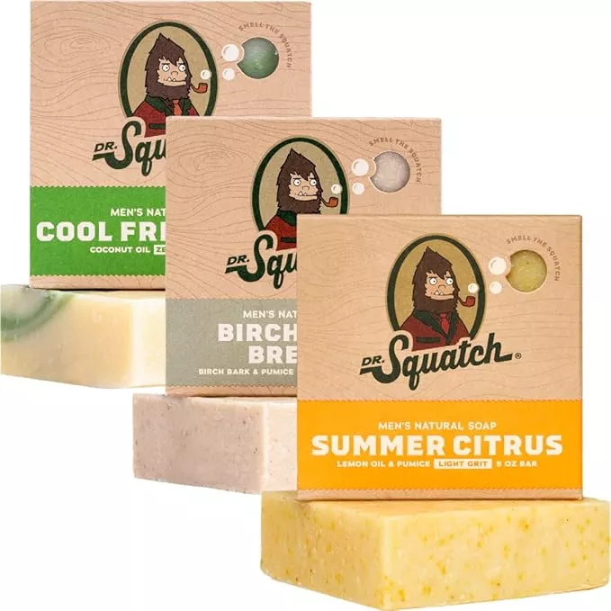 Dr. Squatch Natural Bar Soap for Men - Cold Process Soap with No Harsh Chemicals - Summer Citrus, Birchwood Breeze & Cool Fresh Aloe (5 oz, 3-Pack)