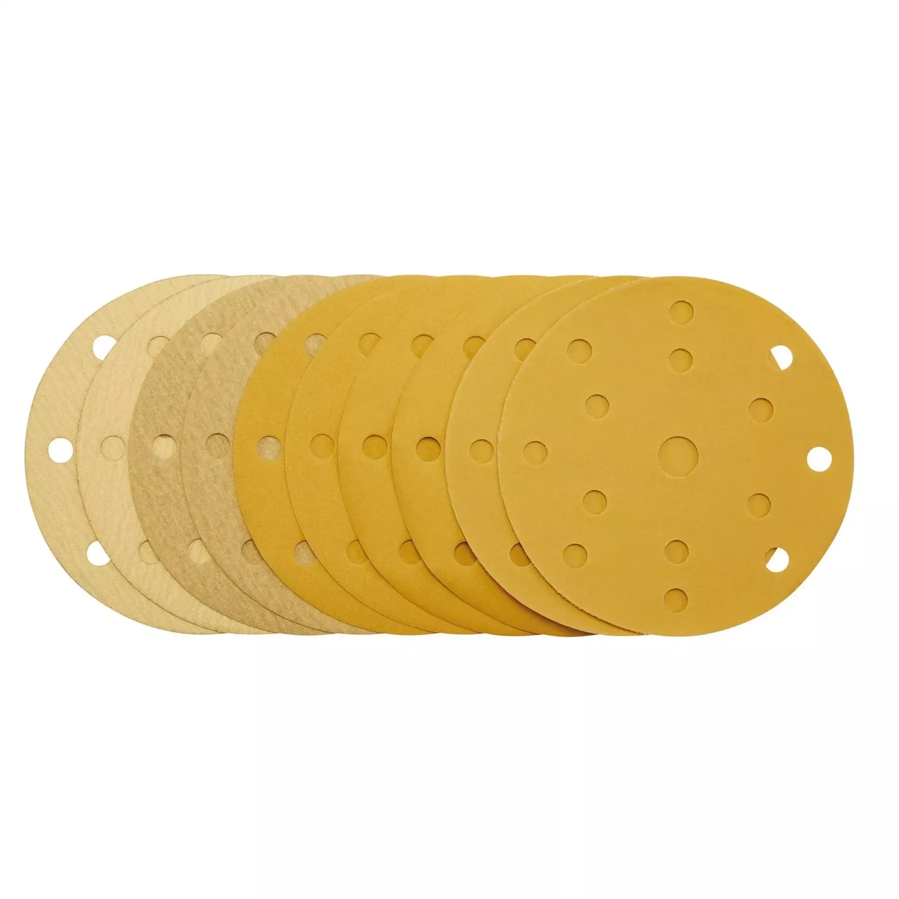 Draper Gold Sanding Discs with Hook & Loop 150mm Assorted Grit - 120G 180G 240G 320G 400G 15 Dust Extraction Holes (Pack of 10) 08480