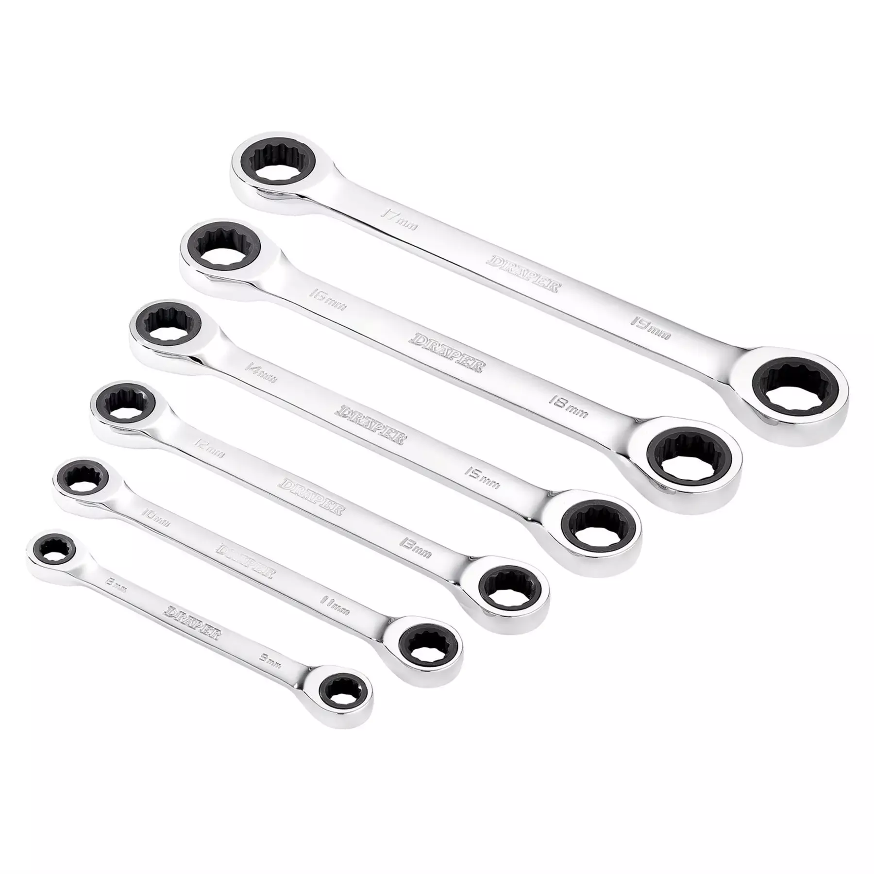 Draper HI-TORQ Metric Double Ratchet Ring Spanner Set 8 -19mm (6 Piece) 27741