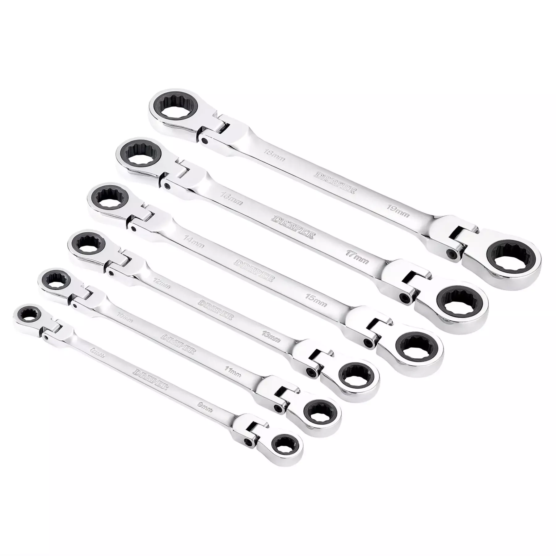 Draper HI-TORQ Metric Flexible Head Double Ring Ratchet Spanner Set (6 Piece) 27762