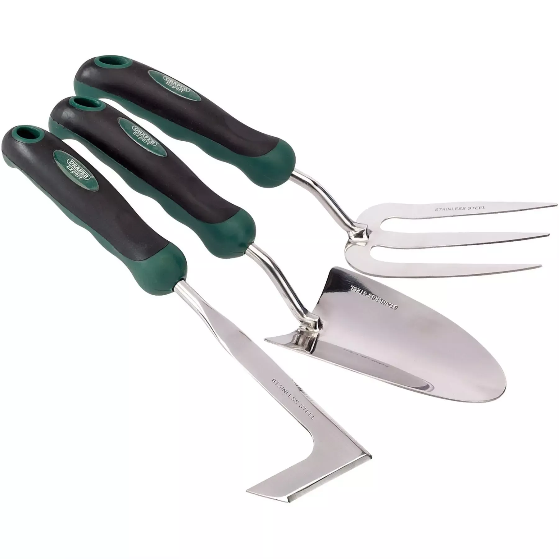 Draper Stainless Steel Heavy Duty Soft Grip Fork Trowel and Weeder Set (3 Piece) 27436